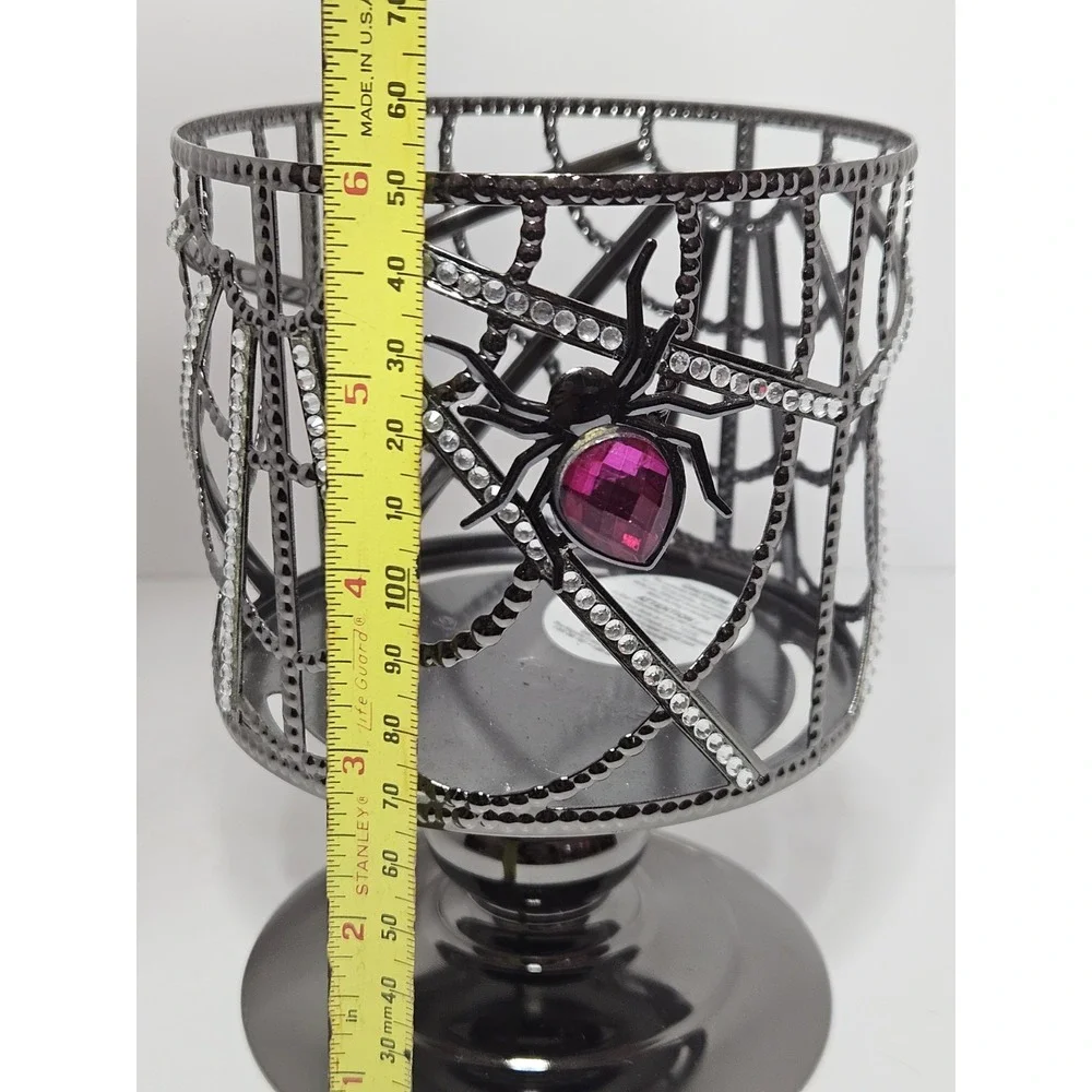 Bath & Body Works Gem Spider Pedestal 3 Wick Candle Holder Halloween Spiderweb